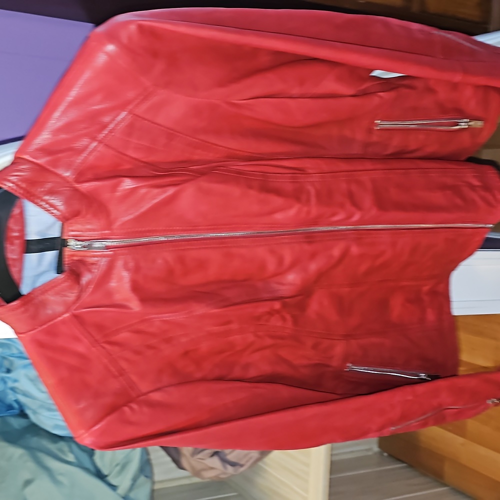 Short Cherry Red Leather Jacket. - image 1